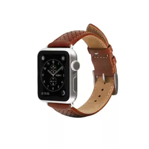 Remienok Monowear Perforated Leather Band pro Apple Watch – hnědá, Silver, 42 – 44 mm