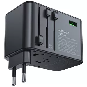 Adaptér Multifunctional travel wall charger Acefast Z1, 2xUSB-A, 3xUSB-C, GaN, 67W, US/EU/UK/AU (black)