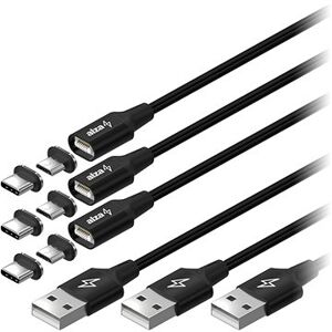 AlzaPower MagCore 2 in 1 USB-C + Micro USB, 3A, Multipack 3 ks, 2 m čierny