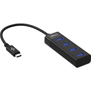 AlzaPower Core USB-C (M) na 4× USB-A (F) čierny