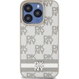 DKNY PU Leather Checkered Pattern and Stripe Zadný Kryt na iPhone 12/12 Pro Beige