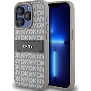 DKNY PU Leather Repeat Pattern Tonal Stripe Zadný Kryt na iPhone 15 Pro Beige