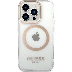 Guess Transparent MagSafe Kompatibilný Zadný Kryt pre iPhone 14 Pro Max Gold