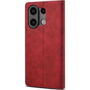 Lenuo Leather flipové puzdro na Xiaomi Redmi Note 13, červená