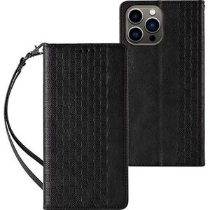 Magnet Strap knižkové kožené puzdro na iPhone 13 Pro, čierne