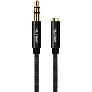 Swissten Textile audio adaptér 3,5 mm jack (samec)/3,5 mm jack (samica) 1,5 m čierny