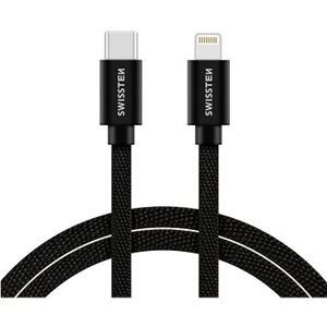 Swissten textilný dátový kábel USB-C/Lightning 2 m čierny