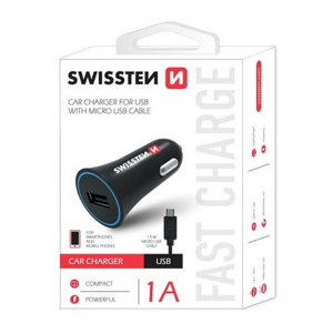 Autonabíjačka Swissten CL USB 1A + Kábel MicroUSB 1.5m Čierna
