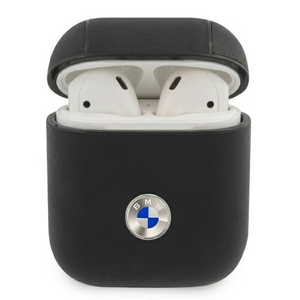 BMW etui for AirPods BMA2SSLBK black Geniune Leather Silver Logo