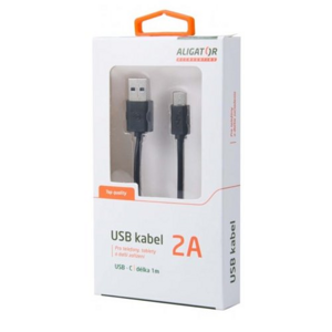 Dátový kábel Aligator USB-C 2A s predĺženým konektorom (vhodný pre odolné telefóny) 1m Čierny (EU Blister)