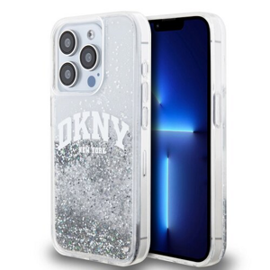 DKNY Liquid Glitter Arch Logo Zadní Kryt pro iPhone 14 Pro Transparent