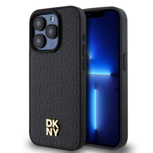 DKNY PU Leather Repeat Pattern Stack Logo Magsafe Zadní Kryt pro iPhone 12/12 Pro Black