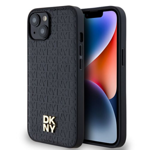 DKNY PU Leather Repeat Pattern Stack Logo Magsafe Zadní Kryt pro iPhone 14 Black