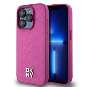 DKNY PU Leather Repeat Pattern Stack Logo Magsafe Zadní Kryt pro iPhone 15 Pro Max Pink