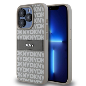 DKNY PU Leather Repeat Pattern Tonal Stripe Zadní Kryt pro iPhone 14 Pro Max Beige