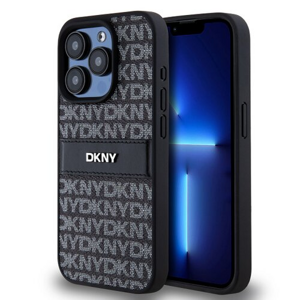 DKNY PU Leather Repeat Pattern Tonal Stripe Zadní Kryt pro iPhone 15 Pro Max Black