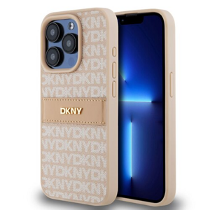 Puzdro DKNY PU Leather Repeat Pattern Tonal Stripe iPhone 15 Pro - ružové