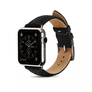 Remienok Monowear Black Perforated Leather Band pro Apple Watch - Silver Polished 42 mm