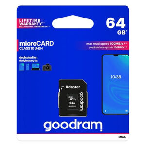 GOODRAM 12108
Pamäťová karta GOODRAM microSDHC 64GB UHS-I + adaptér (M1AA-0640R12)