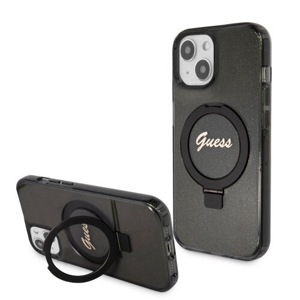 Guess IML Ring Stand Glitter MagSafe Zadní Kryt pro iPhone 15 Black