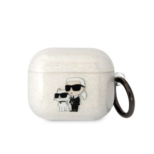 Karl Lagerfeld 3D Logo NFT Karl and Choupette TPU Glitter Pouzdro pro Airpods 3 White