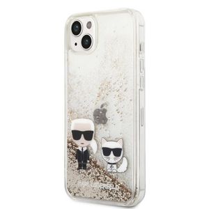 Karl Lagerfeld Liquid Glitter Karl and Choupette Zadní Kryt pro iPhone 14 Plus Gold