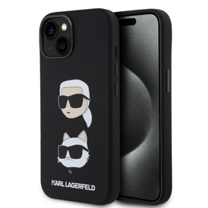 Puzdro Karl Lagerfeld Liquid Silicone Karl and Choupette Heads iPhone 15 - čierne