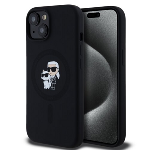 Karl Lagerfeld Liquid Silicone Karl and Choupette Magsafe Zadní Kryt pro iPhone 15 Black