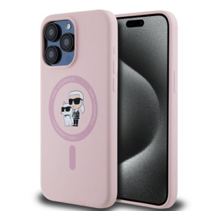 Karl Lagerfeld Liquid Silicone Karl and Choupette Magsafe Zadní Kryt pro iPhone 15 Pro Max Pink