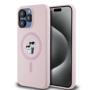 Karl Lagerfeld Liquid Silicone Karl and Choupette Magsafe Zadní Kryt pro iPhone 15 Pro Pink