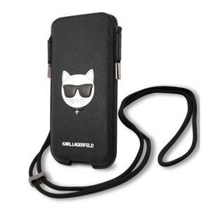 Puzdro Karl Lagerfeld KLHCP12MOPHCHK Choupette Head Saffiano PU Pouch S/M - čierne (vnútorný rozmer: 159 x 91 mm)