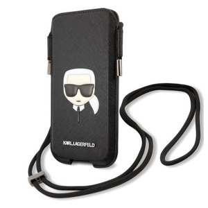 Puzdro Karl Lagerfeld KLHCP12MOPHKHK Head Saffiano PU Pouch S/M - čierne (vnútorný rozmer: 159 x 91 mm)