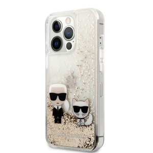 Puzdro Karl Lagerfeld KLHCP13XGKCD Liquid Glitter Karl and Choupette iPhone 13 Pro Max - zlaté