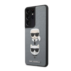 Puzdro Karl Lagerfeld KLHCS21LSAKICKCSL Saffiano K&C Heads Samsung Galaxy S21 Ultra - strieborné