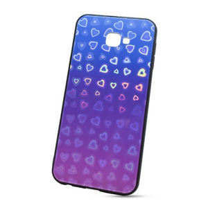 Puzdro Glass Reflect TPU Samsung Galaxy J4+ J415 Srdcia - modro-fialové