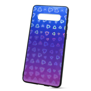 Puzdro Glass Reflect TPU Samsung Galaxy S10+ G975 Srdcia - modro-fialové