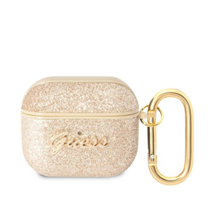 Puzdro Guess Glitter Flakes Metal Logo AirPods 3 - zlaté