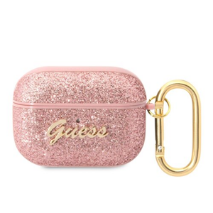 Puzdro Guess Glitter Flakes Metal Logo AirPods Pro - ružové