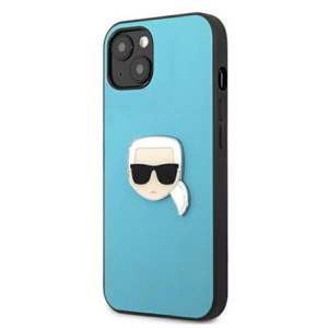 Puzdro Karl Lagerfeld iPhone 13 KLHCP13MPKMB hardcase blue Leather Ikonik Karl`s Head M