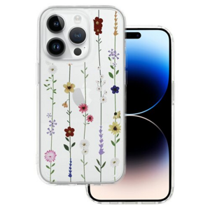 Puzdro Tel Protect iPhone 14, Lúčne kvety - transparentné