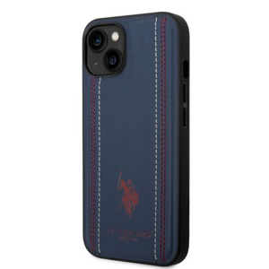 U.S. Polo PU Leather Stitched Lines Zadní Kryt pro iPhone 14 Navy